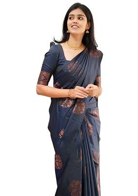 faux Kanjivaram banarasi jacquard silk blend saree with unstiched blouse piece 1