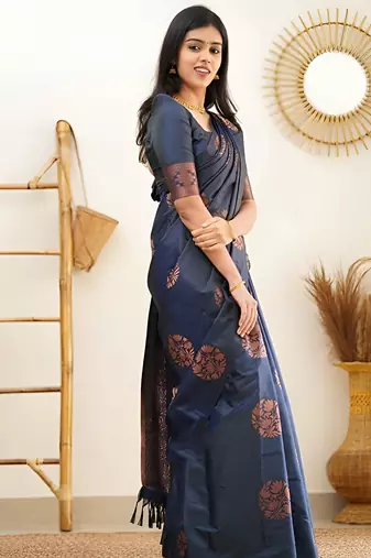 faux Kanjivaram banarasi jacquard silk blend saree with unstiched blouse piece