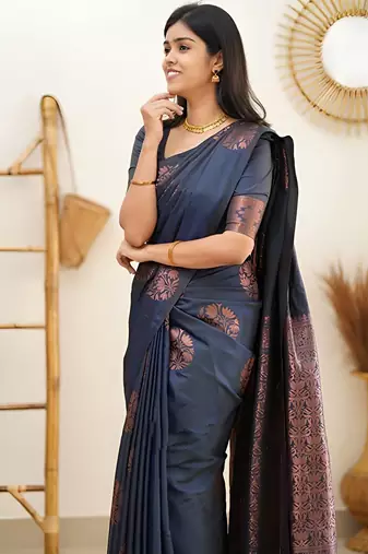 faux Kanjivaram banarasi jacquard silk blend saree with unstiched blouse piece