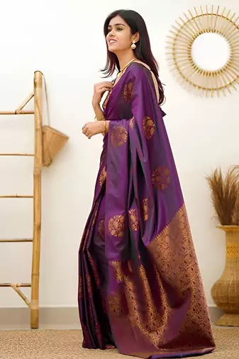faux Kanjivaram banarasi jacquard silk blend saree with unstiched blouse piece