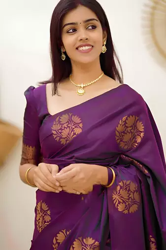 faux Kanjivaram banarasi jacquard silk blend saree with unstiched blouse piece