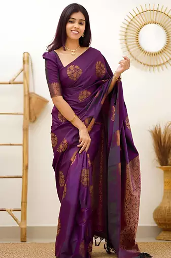 faux Kanjivaram banarasi jacquard silk blend saree with unstiched blouse piece