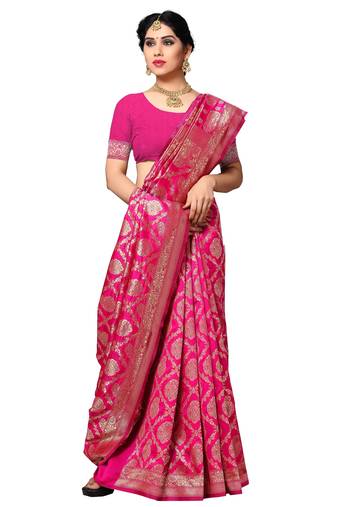 faux Kanjivaram banarasi jacquard silk blend saree with unstiched blouse piece