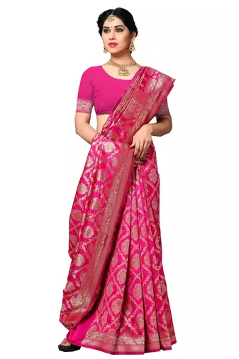 faux Kanjivaram banarasi jacquard silk blend saree with unstiched blouse piece