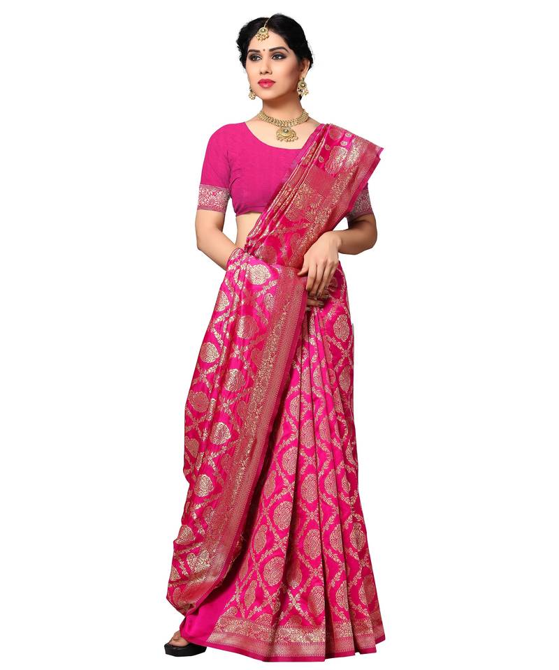 faux Kanjivaram banarasi jacquard silk blend saree with unstiched blouse piece