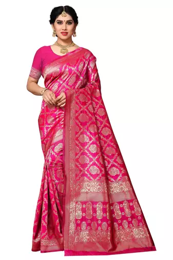 faux Kanjivaram banarasi jacquard silk blend saree with unstiched blouse piece