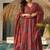 Women's rust red printed pure muslin anarkali kurta set with palazzo and dupatta