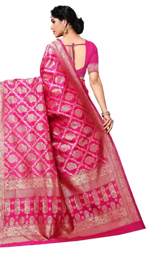 faux Kanjivaram banarasi jacquard silk blend saree with unstiched blouse piece
