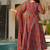 Women's rust red printed pure muslin anarkali kurta set with palazzo and dupatta