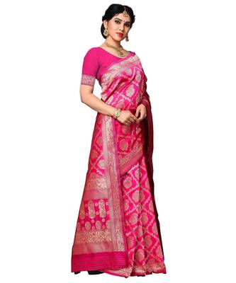 faux Kanjivaram banarasi jacquard silk blend saree with unstiched blouse piece 4