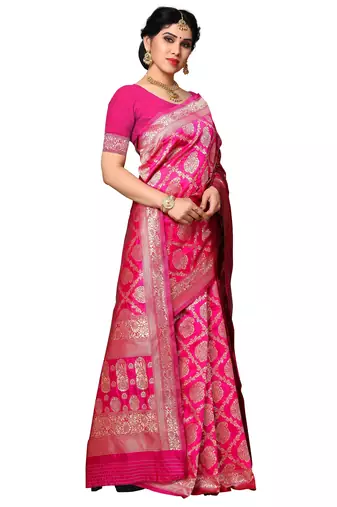 faux Kanjivaram banarasi jacquard silk blend saree with unstiched blouse piece