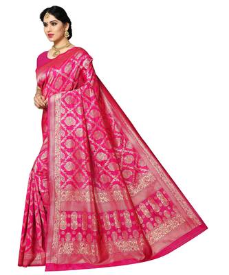 faux Kanjivaram banarasi jacquard silk blend saree with unstiched blouse piece 5