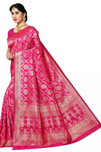 faux Kanjivaram banarasi jacquard silk blend saree with unstiched blouse piece