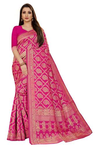 faux Kanjivaram banarasi jacquard silk blend saree with unstiched blouse piece
