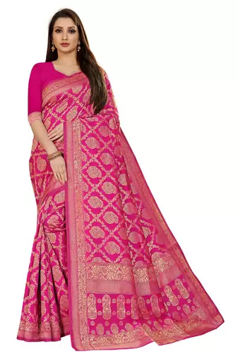 faux Kanjivaram banarasi jacquard silk blend saree with unstiched blouse piece