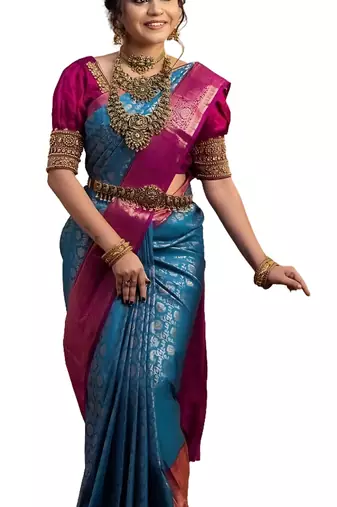 faux Kanjivaram banarasi jacquard silk blend saree with unstiched blouse piece
