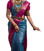 faux Kanjivaram banarasi jacquard silk blend saree with unstiched blouse piece