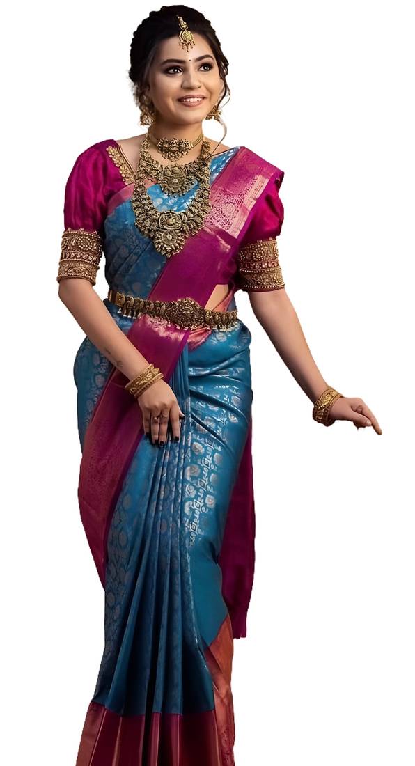 faux Kanjivaram banarasi jacquard silk blend saree with unstiched blouse piece