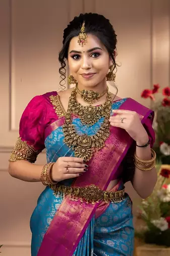 faux Kanjivaram banarasi jacquard silk blend saree with unstiched blouse piece