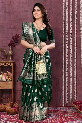 faux Kanjivaram banarasi jacquard silk blend saree with unstiched blouse piece