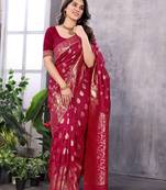faux Kanjivaram banarasi jacquard silk blend saree with unstiched blouse piece
