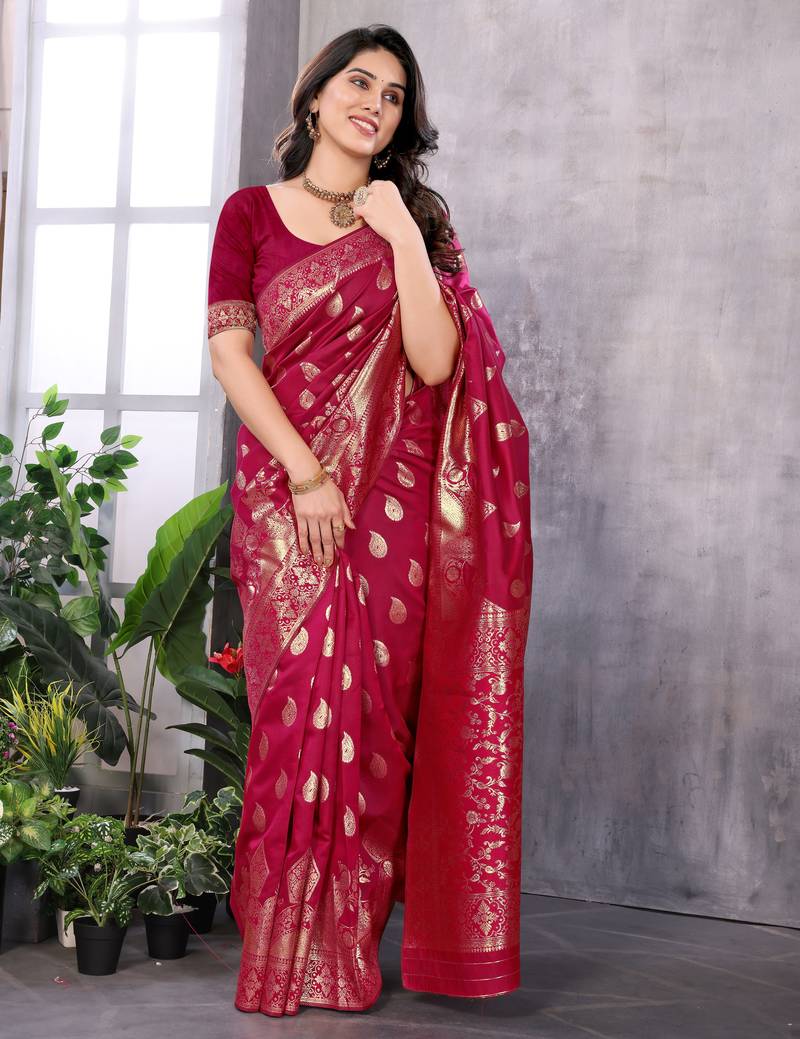 faux Kanjivaram banarasi jacquard silk blend saree with unstiched blouse piece