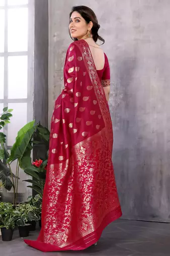 faux Kanjivaram banarasi jacquard silk blend saree with unstiched blouse piece