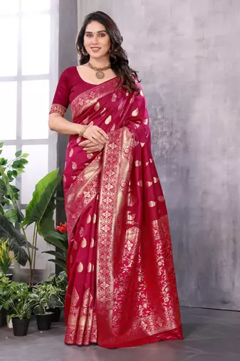 faux Kanjivaram banarasi jacquard silk blend saree with unstiched blouse piece