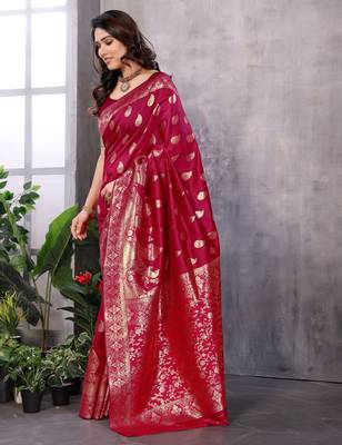 faux Kanjivaram banarasi jacquard silk blend saree with unstiched blouse piece 5