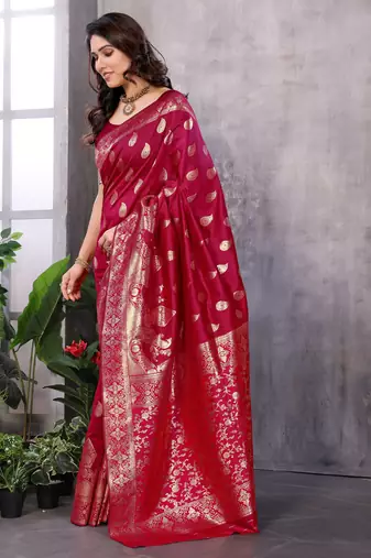 faux Kanjivaram banarasi jacquard silk blend saree with unstiched blouse piece