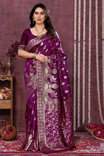 faux Kanjivaram banarasi jacquard silk blend saree with unstiched blouse piece