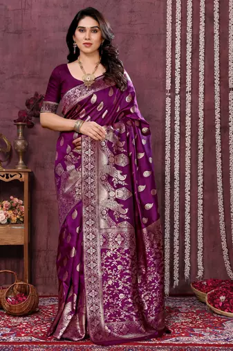 faux Kanjivaram banarasi jacquard silk blend saree with unstiched blouse piece