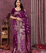 faux Kanjivaram banarasi jacquard silk blend saree with unstiched blouse piece