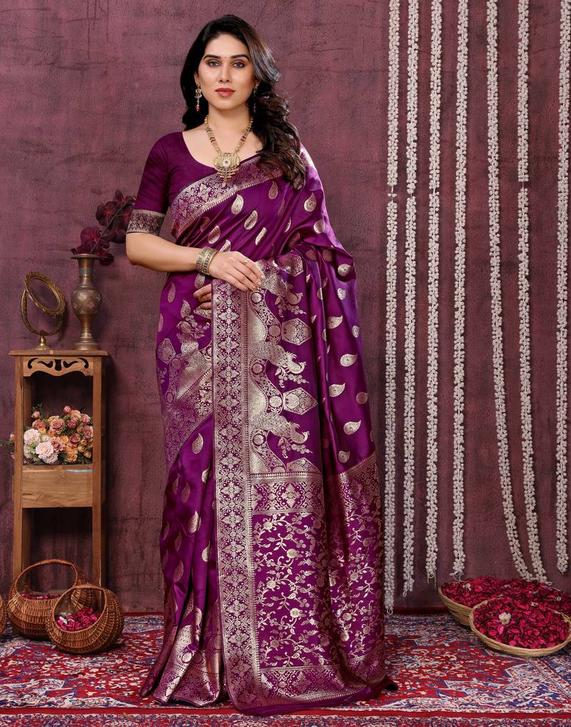 faux Kanjivaram banarasi jacquard silk blend saree with unstiched blouse piece