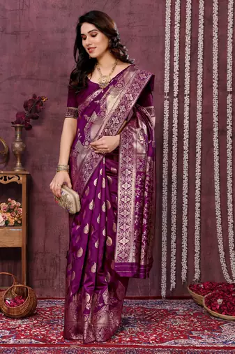 faux Kanjivaram banarasi jacquard silk blend saree with unstiched blouse piece