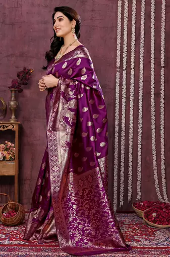 faux Kanjivaram banarasi jacquard silk blend saree with unstiched blouse piece