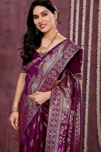 faux Kanjivaram banarasi jacquard silk blend saree with unstiched blouse piece