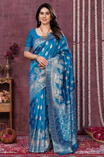 faux Kanjivaram banarasi jacquard silk blend saree with unstiched blouse piece