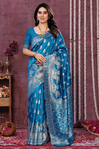 faux Kanjivaram banarasi jacquard silk blend saree with unstiched blouse piece