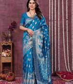 faux Kanjivaram banarasi jacquard silk blend saree with unstiched blouse piece