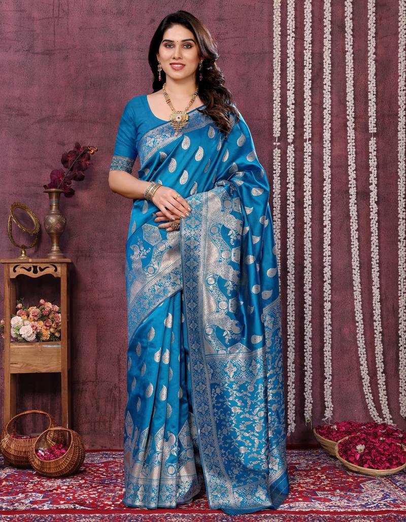 faux Kanjivaram banarasi jacquard silk blend saree with unstiched blouse piece