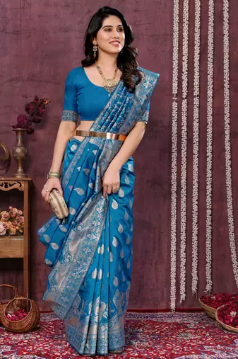 faux Kanjivaram banarasi jacquard silk blend saree with unstiched blouse piece