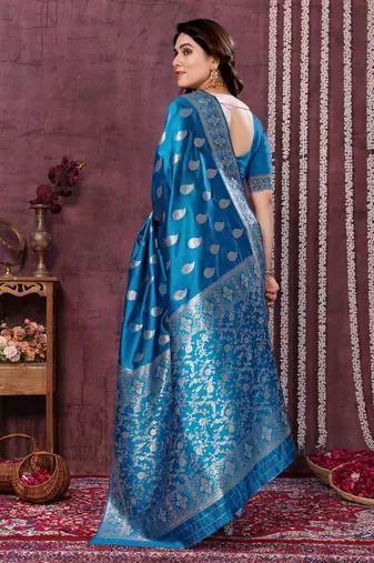faux Kanjivaram banarasi jacquard silk blend saree with unstiched blouse piece