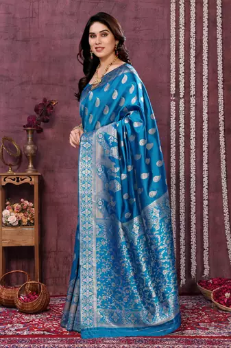 faux Kanjivaram banarasi jacquard silk blend saree with unstiched blouse piece