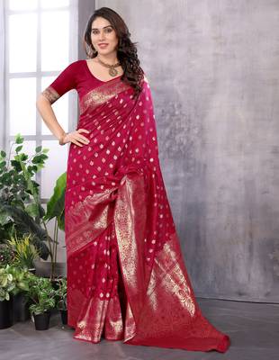 faux Kanjivaram banarasi jacquard silk blend saree with unstiched blouse piece 1