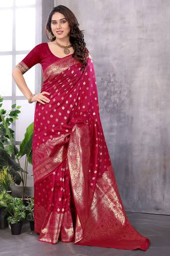faux Kanjivaram banarasi jacquard silk blend saree with unstiched blouse piece