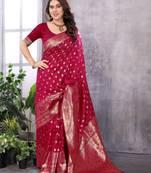 faux Kanjivaram banarasi jacquard silk blend saree with unstiched blouse piece