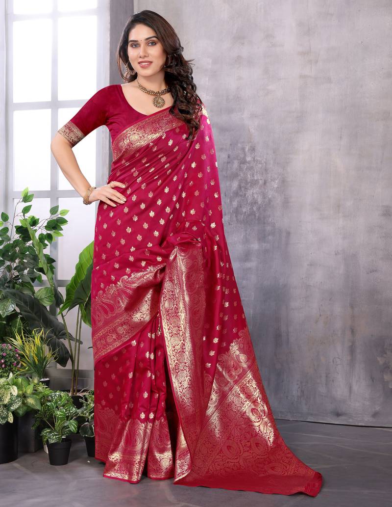 faux Kanjivaram banarasi jacquard silk blend saree with unstiched blouse piece