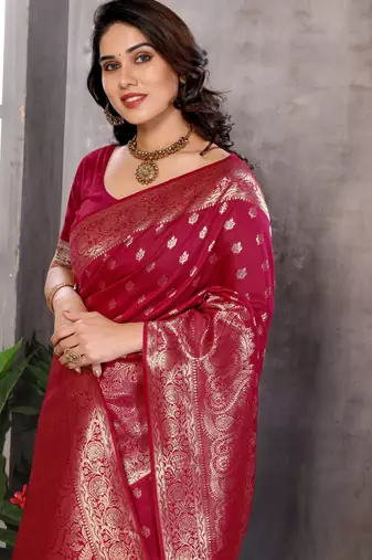 faux Kanjivaram banarasi jacquard silk blend saree with unstiched blouse piece