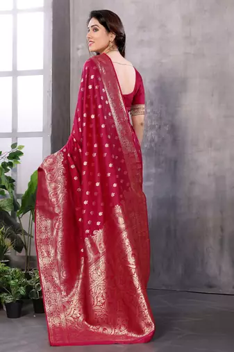 faux Kanjivaram banarasi jacquard silk blend saree with unstiched blouse piece